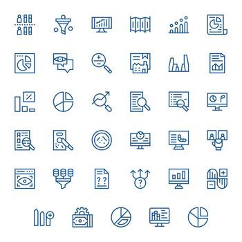 35 editable íconos temática alrededor datos análisis en retina Listo regular línea formato vector