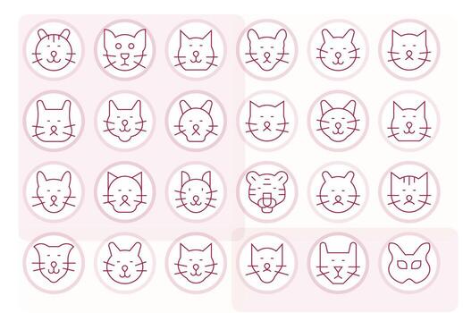 24 64x64 Thin Line Pixel Optimized Icons for Feline Projects vector