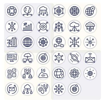 35 High Resolution PIXEL Perfect Icons for Connectivity in Regular Line Theme vector