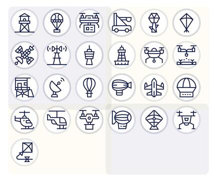 Aerial Ultimate Package with 25 64x64 Regular Line Pixel Optimized Icons vector