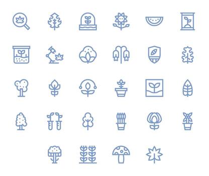 28 píxel alineado negrita línea íconos diseñado para botánica interfaz vector