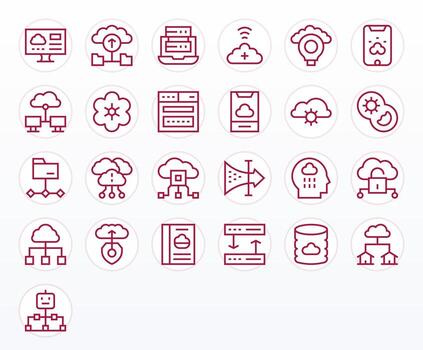 Cloud Computing Graphics Pack including 25 Regular Line 256x256 PIXEL Perfect Icons vector