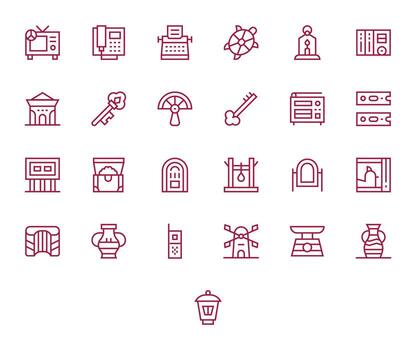 25 regular línea cuadrícula equipado íconos hecho a mano para antiguo alto resolución aplicaciones vector