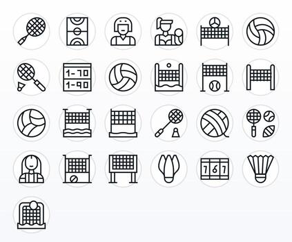 25 alto resolución íconos para vóleibol en cuadrícula equipado regular línea formato vector