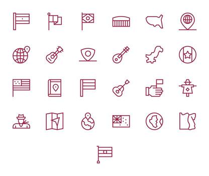25 Regular Line Grid Fitted Icons tailored for Country 256x256 interface vector