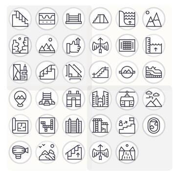 35 Icons for Elevation optimized in Pixel Optimized 128x128 Regular Line resolution vector