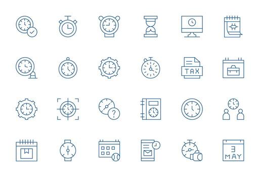 Deadline Design Icons featuring 24 Pixel Aligned Thin Line Style vector