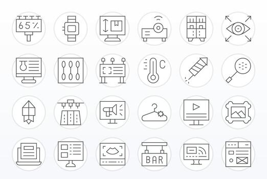 monitor último paquete con 24 64 x 64 Delgado línea píxel alineado íconos vector