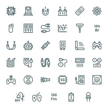 35 High Resolution Icons for Electronics in Detail Enhanced Regular Line Format vector