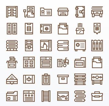 36 Icons for File Cabinet optimized in Detail Enhanced 128x128 Bold Line resolution vector
