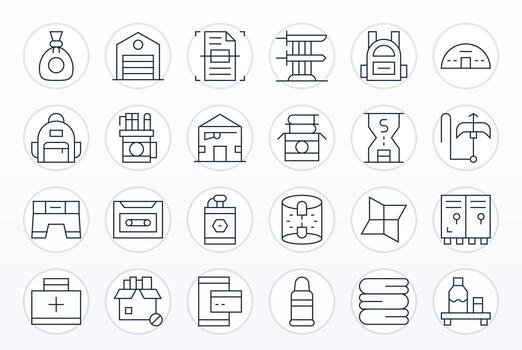 Storage Icon Library with 24 Thin Line 128x128 Pixel Aligned Designs vector