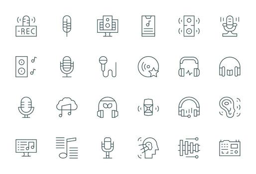 24 64 x 64 Delgado línea íconos optimizado para digital audio píxel Perfecto monitor vector