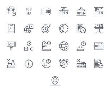 25 Regular Line Pixel Aligned 256x256 Icons from Hours Suite vector