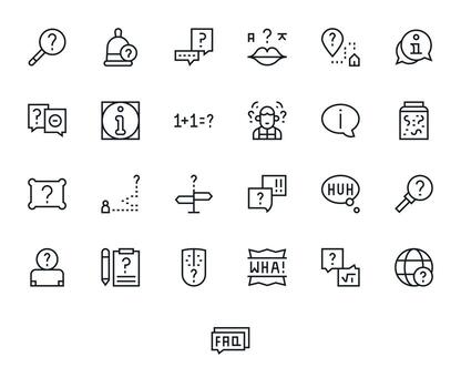 Question Mark Detail Enhanced Set with 25 High Resolution Regular Line Icons vector