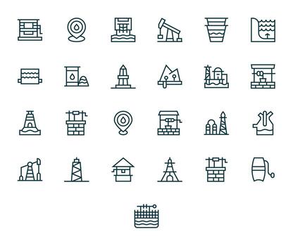 Well Icon Set with 25 Regular Line 256x256 PIXEL Perfect Graphics vector