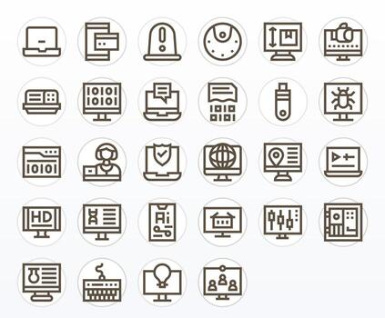 Computer Icon Toolkit featuring 28 PIXEL Perfect Retina Ready Bold Line elements vector