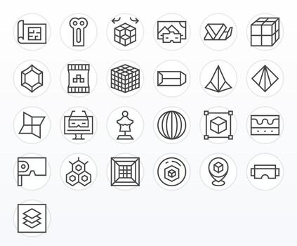 3D Graphics featuring 25 Regular Line Pixel Optimized 64x64 Designs vector