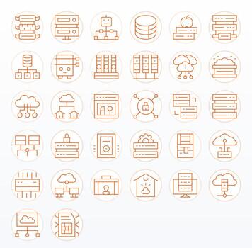 32 Delgado línea íconos desde datos centrar en 256x256 píxel optimizado calidad vector