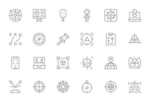 24 Icons for Positioning featuring 256x256 Detail Enhanced Thin Line Graphics vector