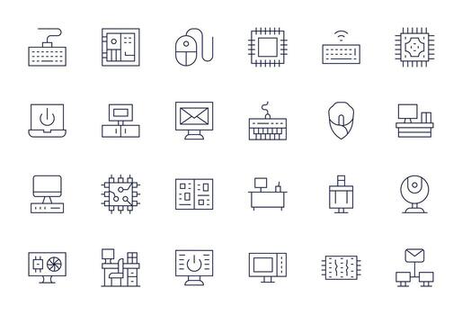 Pc Comprehensive Bundle with 24 Grid Fitted Thin Line 64x64 Icons vector