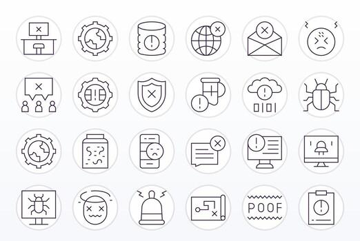 Delgado línea estilo error íconos con 24 128x128 editable diseños vector
