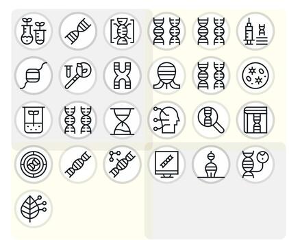 25 Regular Line Grid Fitted High Resolution Icons from Biotechnology Suite vector