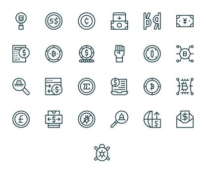 Digital Currency Icon Repository containing 25 Regular Line High Resolution Detail Enhanced graphics vector