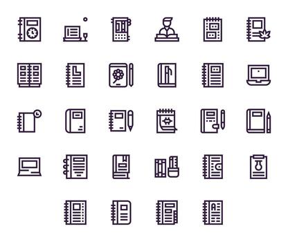 Notebook Scalable Set featuring 28 Editable Bold Line 256x256 Icons vector