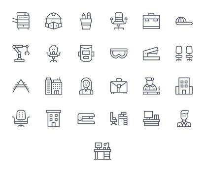25 íconos inspirado por lugar de trabajo en píxel optimizado 256x256 regular línea calidad vector