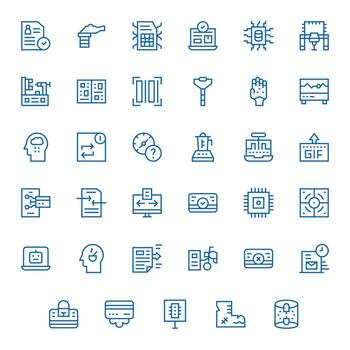 35 128x128 regular línea píxel alineado íconos para Procesando proyectos vector