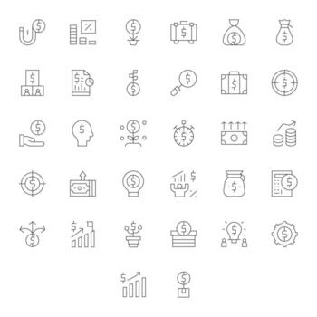 Earnings Graphics featuring 32 Thin Line Pixel Optimized Retina Ready Designs vector