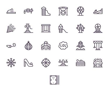25 Pixel Optimized Regular Line Icons from Amusement Collection vector