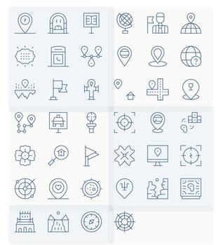 Location Icon Set with 40 Thin Line 64x64 Pixel Optimized Graphics vector