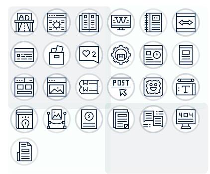 25 píxel Perfecto íconos temática alrededor contenido en 128x128 regular línea formato vector