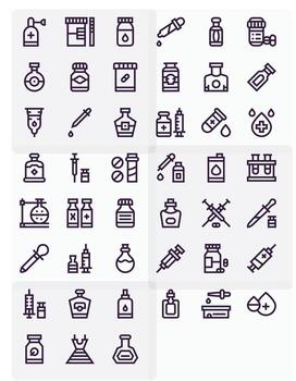 45 High Resolution Bold Line Icons optimized for Vial PIXEL Perfect display vector