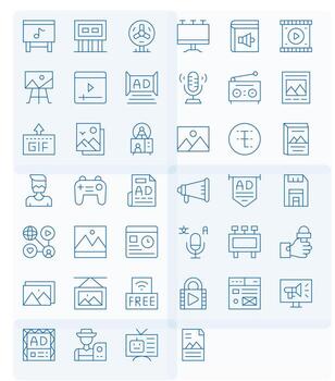 Media Pixel Optimized Set with 40 256x256 Thin Line Icons vector
