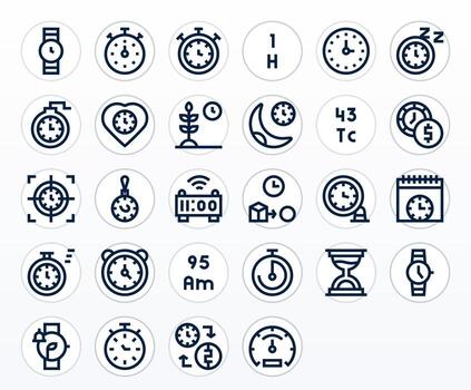 Clock Icon Toolkit featuring 28 Pixel Aligned High Resolution Bold Line elements vector