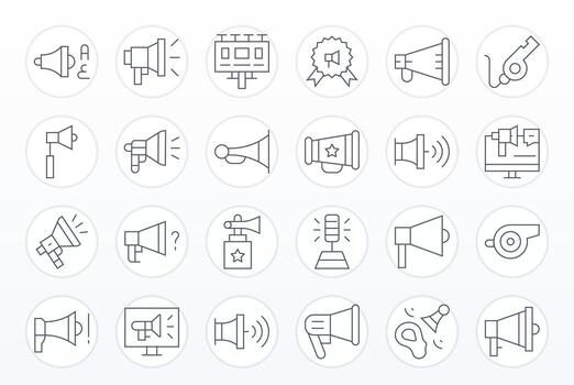24 Thin Line Pixel Optimized 64x64 Icons from Megaphone Suite vector