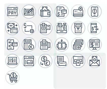 25 PIXEL Perfect Regular Line Icons designed for Payment Processing Interface vector