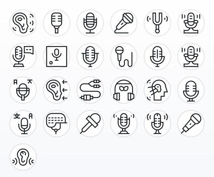 Audio Input Digital Pack containing 25 Editable Regular Line 64x64 Icons vector