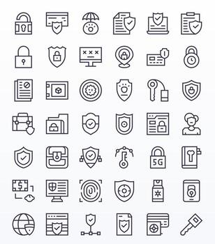 42 Regular Line Grid Fitted Icons crafted for Data Protection High Resolution applications vector