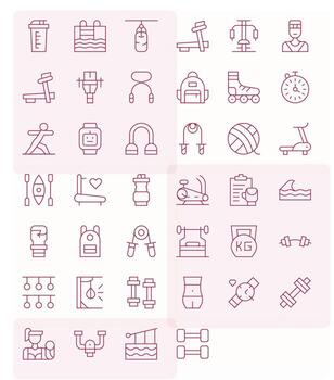 Fitness Icon Repository containing 40 Thin Line Retina Ready Pixel Optimized graphics vector