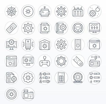 Control Panel Essential Set including 32 Detail Enhanced Thin Line High Resolution Icons vector