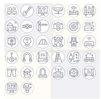 32 Thin Line Grid Fitted Icons crafted for Access Point Retina Ready applications vector
