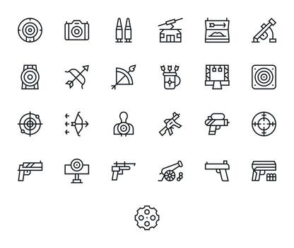 Shooting Icon Toolkit featuring 25 Pixel Aligned Retina Ready Regular Line elements vector