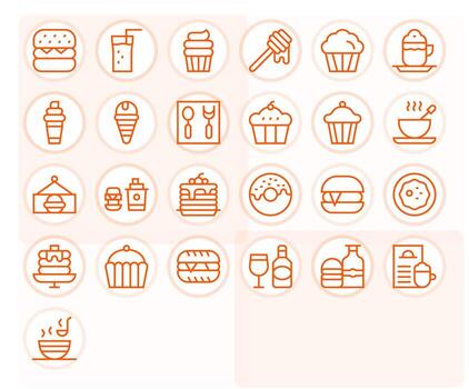 25 Icons for Cafe Menu featuring High Resolution Pixel Optimized Regular Line Graphics vector