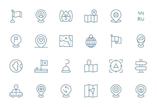 Location Marker Scalable Set featuring 24 PIXEL Perfect Thin Line 64x64 Icons vector
