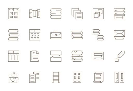 24 64x64 Thin Line Icons for Folders with PIXEL Perfect precision vector