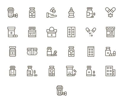 Pills Icon Repository containing 25 Regular Line 256x256 Pixel Optimized graphics vector