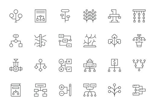 24 High Resolution Thin Line Icons optimized for Branching Detail Enhanced display vector